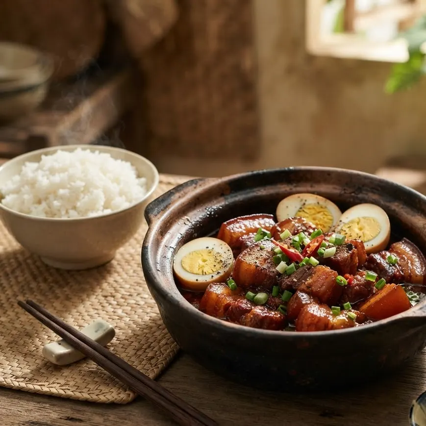 Thịt kho trứng + cơm